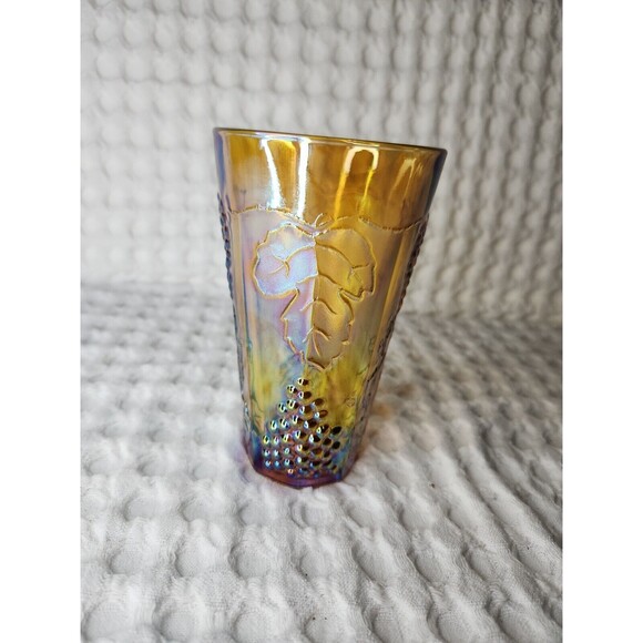 Vtg. Indiana Harvest Grape Amber Carnival Glass 7oz Juice Glasses Tumbler Gorg - Picture 1 of 2